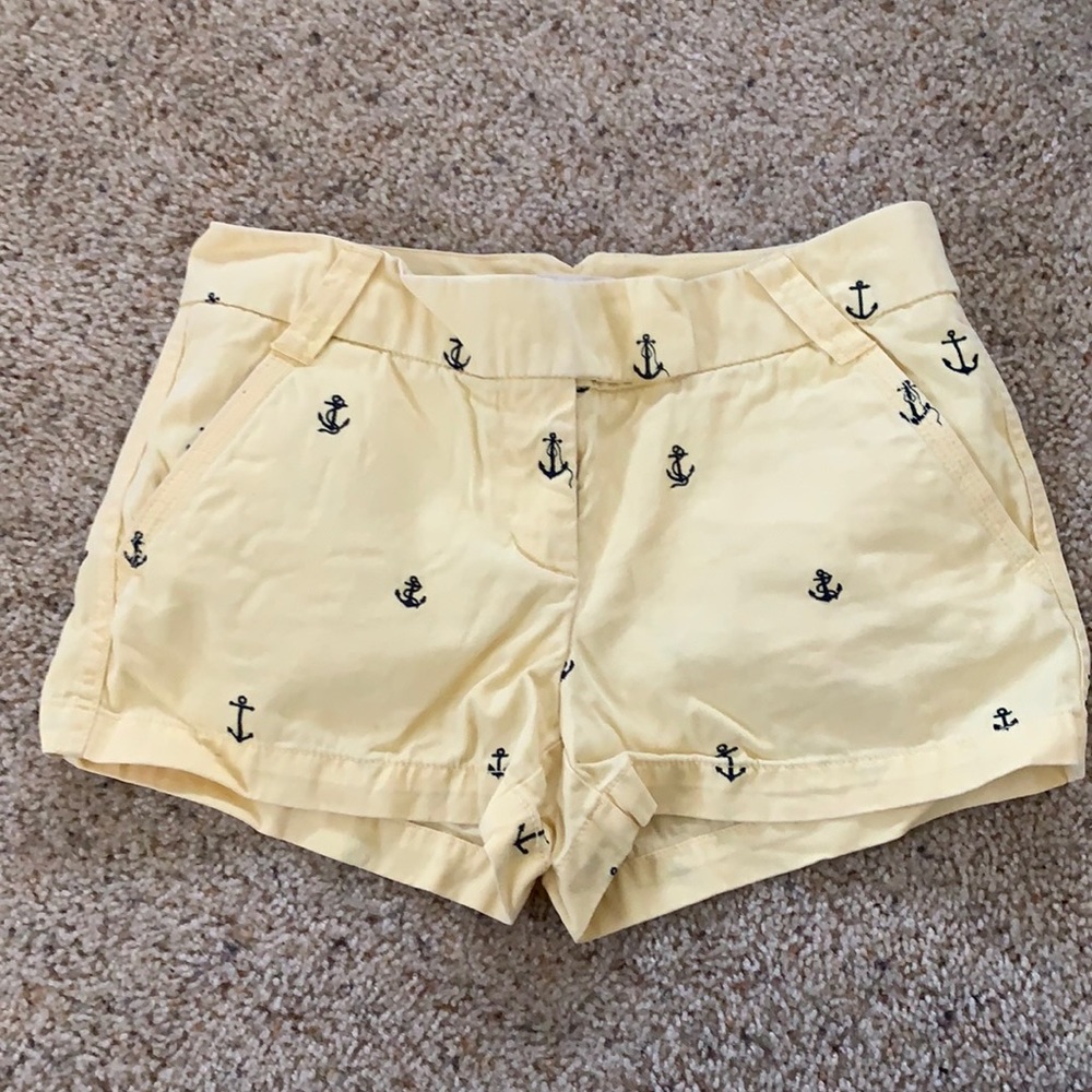 Yellow Jcrew anchor chino shorts